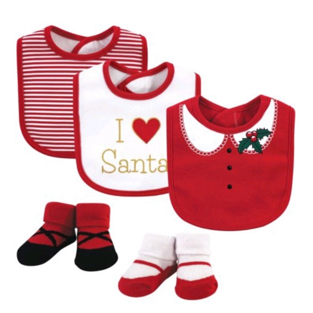 ❄️Brand “NEW” Christmas ☃️ bibs socks 0-9 months